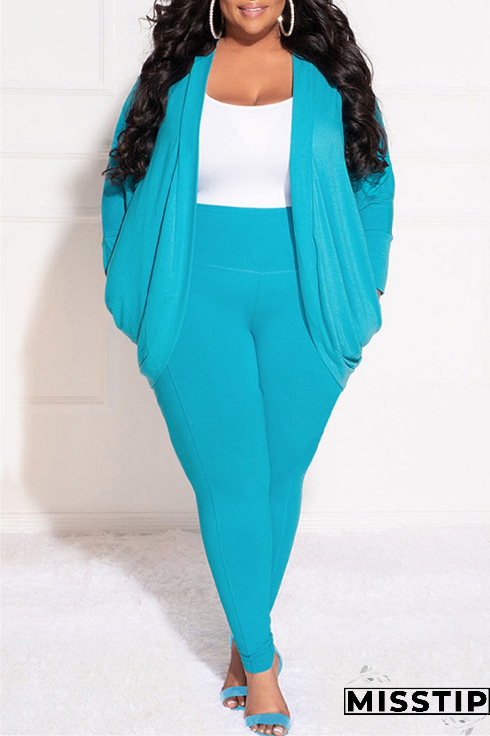 Burgundy Casual Solid Cardigan Pants Cardigan Collar Plus Size Two Pieces