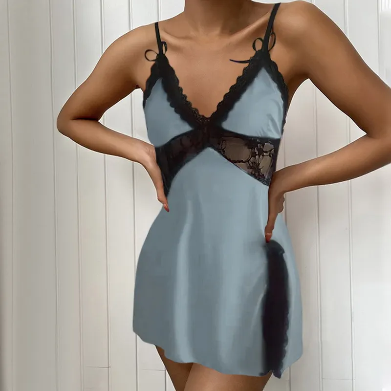 Churchf Sales Women's Sexy Sling Lace Low-Collar Pyjamas Bursts Direct Sales