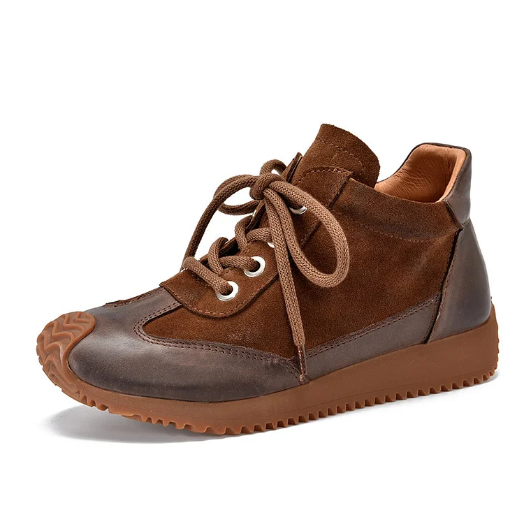 Casual Leather Splicing Lace-Up Shoes - yankia