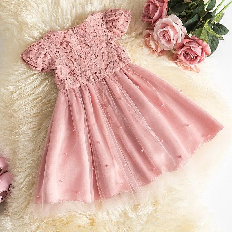 Girls Lace Princess Dress For Toddler Kids Baby Flower Embroidery Tutu Wedding Birthday Party Elegant Costume Children 1-5 Years