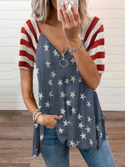 Ladies Casual Loose Printed Short Sleeve Long T-Shirt