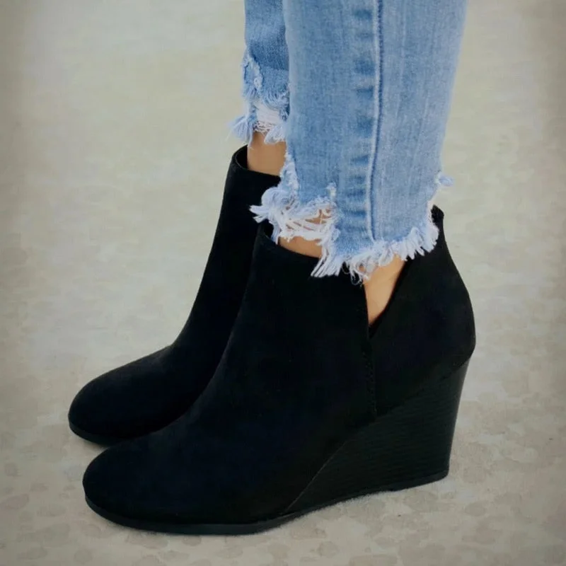 Pointed Toe Booties Winter Women Leopard Ankle Boots Footwear Platform High Heels Wedges Shoes Woman Bota Feminina