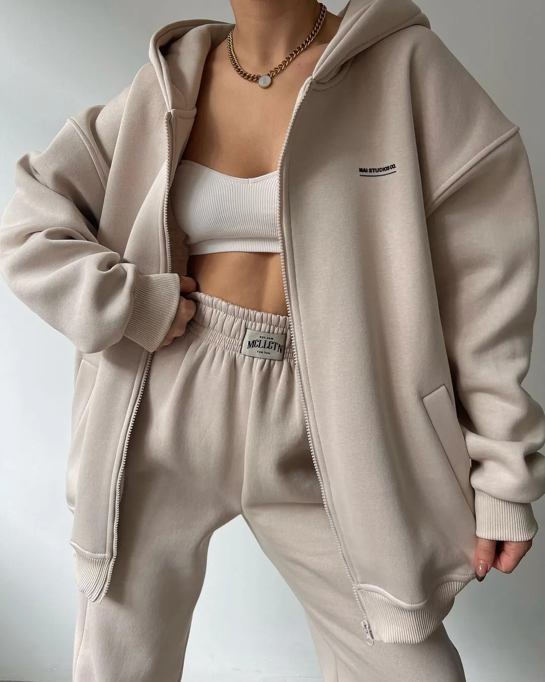 Nigikala Nigikala Women's Long-Sleeved Plus Velvet Trousers Casual Fashion Print Hooded Set Women