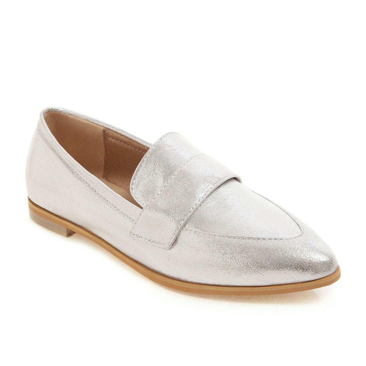 Women's silver gold metallic pointed toe loafers casual daily flats
