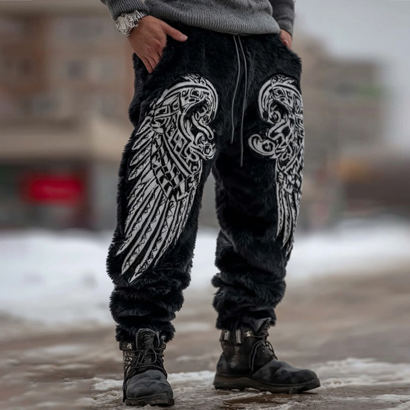 Men's Celtic Knot Wing Pattern Plush Sweatpants elevenforest