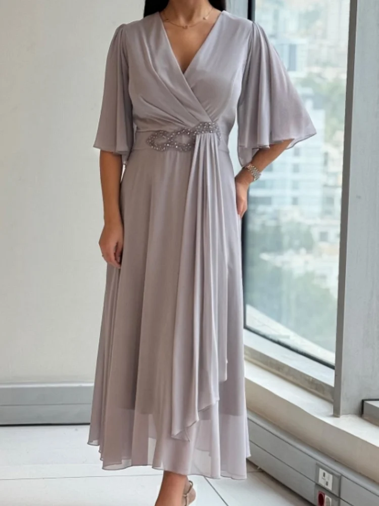 Elegant V-neck chiffon maxi dress