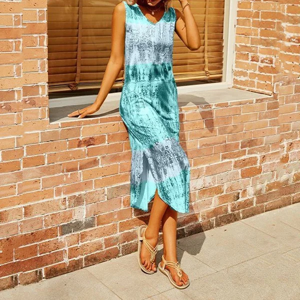 Womens Boho Sleeveless Maxi Dress Summer Casual Loose Tie dye printing Long Sundress Plus Size