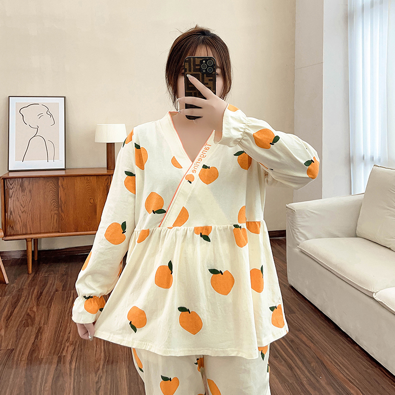 Charming Plus-Size Fruit Print Bell-Sleeve Pajama Set - Cozy Loungewear