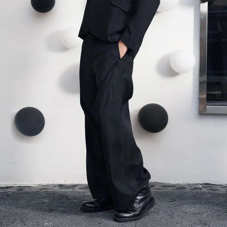 Dawfashion Techwear Streetwear-Niche Black Premium Skinny Pleated Wide-leg Loose-fitting Casual Draped Suit Pants-Streetfashion-Darkwear-Techwear