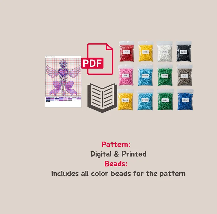 Purple Key Pixel Pattern Fuse Bead Kit  | Cute DIY Fuse 3076 Beads Set
