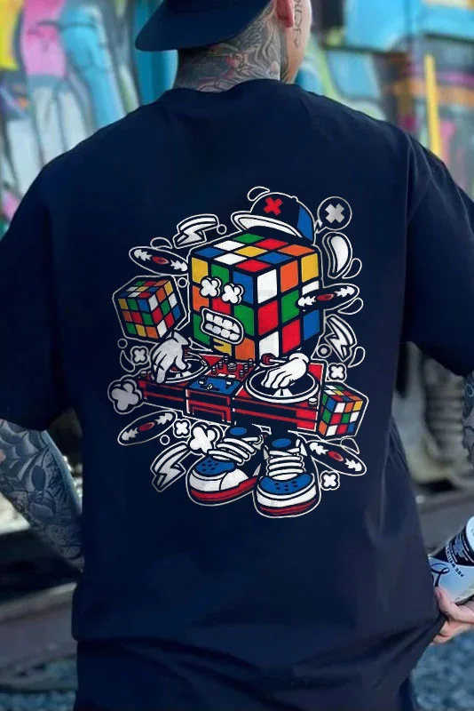 Rubik's Cube Graphic Printing Casual Men's T-shirt