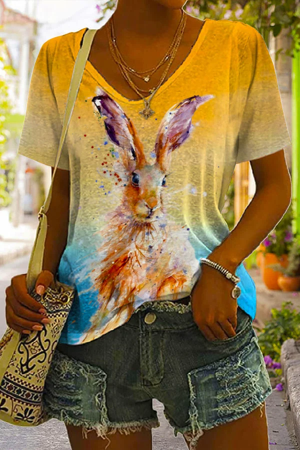 Gradient Easter Bunny Print Women's T-shirt