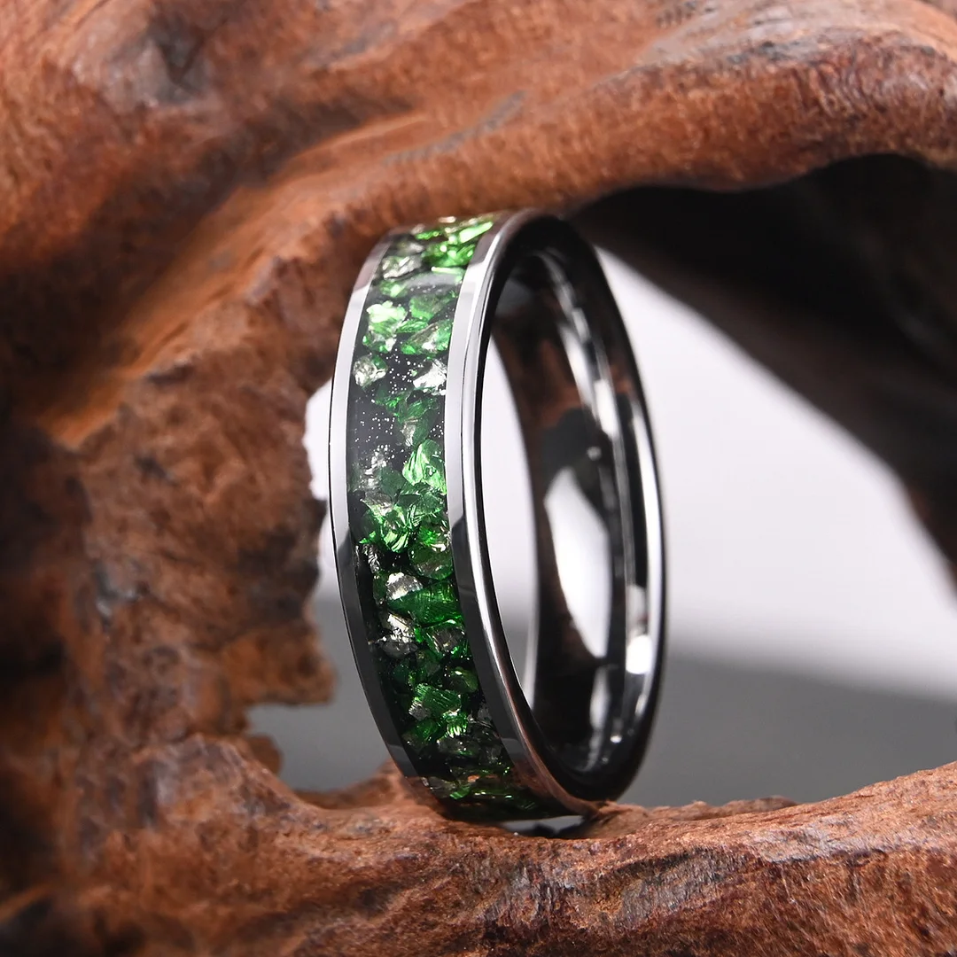 6MM Tungsten Wedding Bands Green Crystal Tungsten Carbide Rings For Women And Men