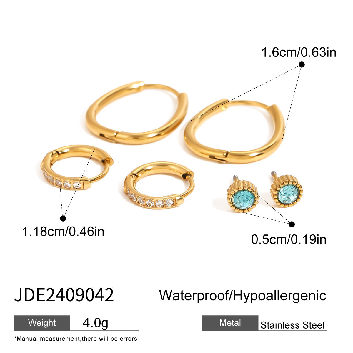 Jie Ding Three Pairs Of Stainless Steel Zircon Earrings Niche Pearl Earrings Titanium Steel Earrings