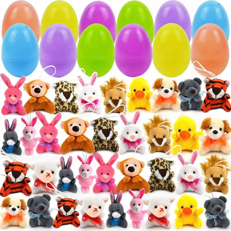 12/24/36 Pcs Prefilled Easter Eggs. Filled with Plush Animal Toys