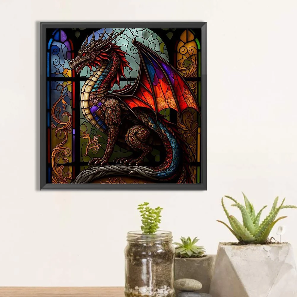 Diamond Painting - Full Round Drill - Stained Glass Dragon(30*30cm)