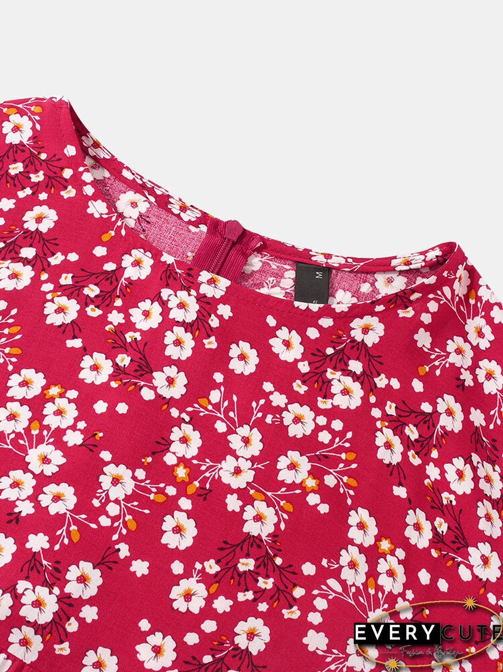 Women Vintage Floral Print O-neck Pocket Long Sleeve Maxi Dress