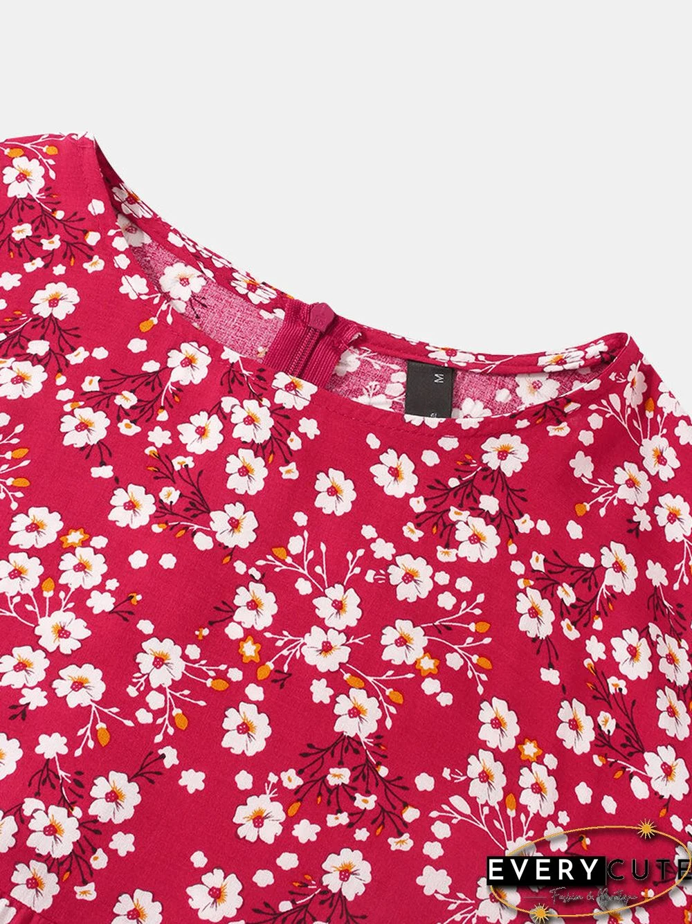 Women Vintage Floral Print O-neck Pocket Long Sleeve Maxi Dress