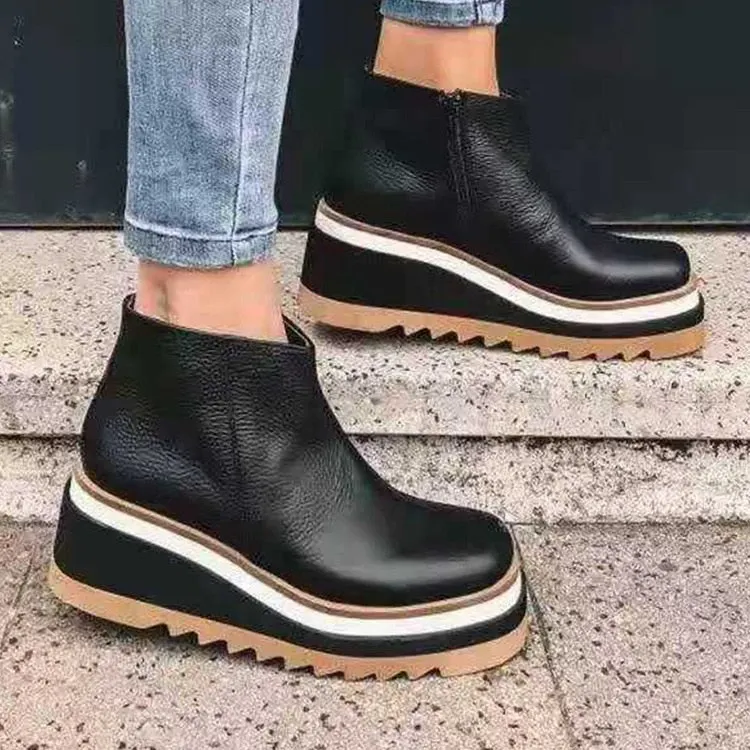Women Shoes 2021 Fashion Plus Size Platform Shoes British Side Zipper Retro Martin Boots Women Wedge Ankle Boots Botines Mujer