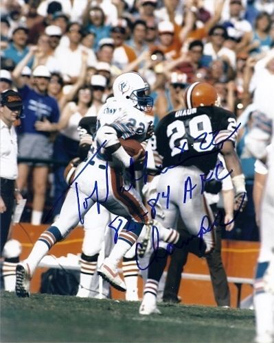 TONY NATHAN MIAMI DOLPHINS 82.84 AFC CHAMPS ACTION SIGNED 8x10