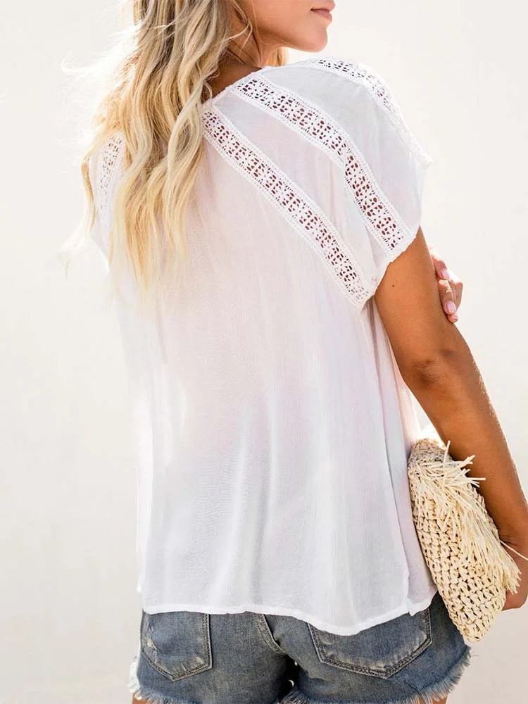 Summer Short Sleeve Blouses Women 2022 Fashion V Neck Streetwear Casual Solid Color Shirts Tops Female Plus Size Office Blouse