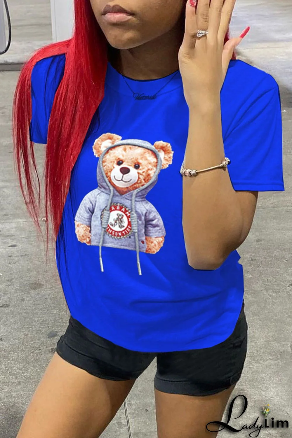 Yellow Fashion Casual Cartoon Print Basic O Neck T-Shirts