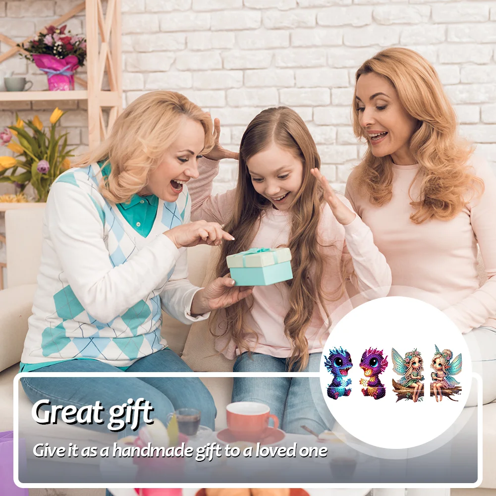 2pcs 2D Flat DIY Diamond Art Pendant DIY Home Decor Hanging Charm Decor (Fairy)