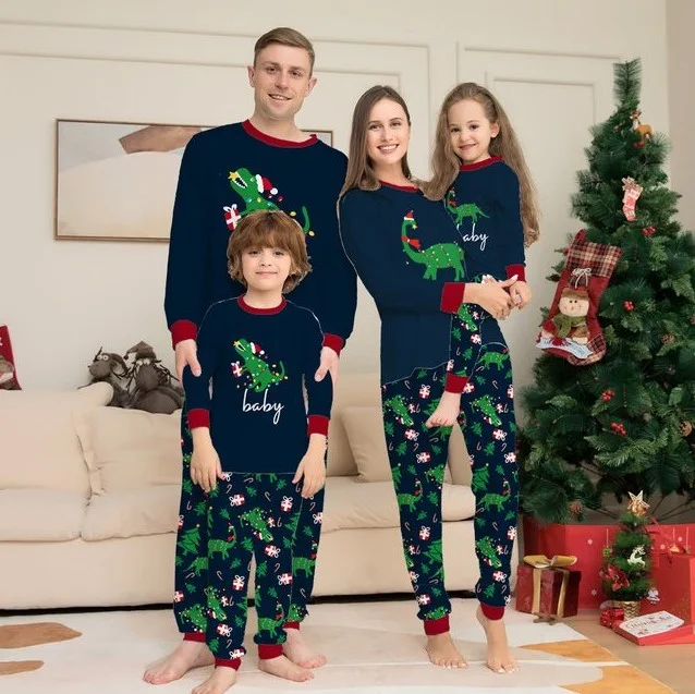 Cute Dinosaur Papa & Mama & Baby Print Christmas Family Pajamas