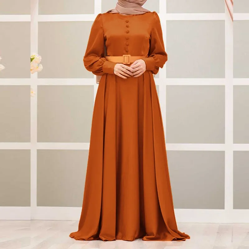 ZANZEA Women Long Sleeve Satin Maxi Dress Jilbab Islamic Clothing Caftan Marocain Eid Mubarek Dubai Turkey Abaya Hijab Dress