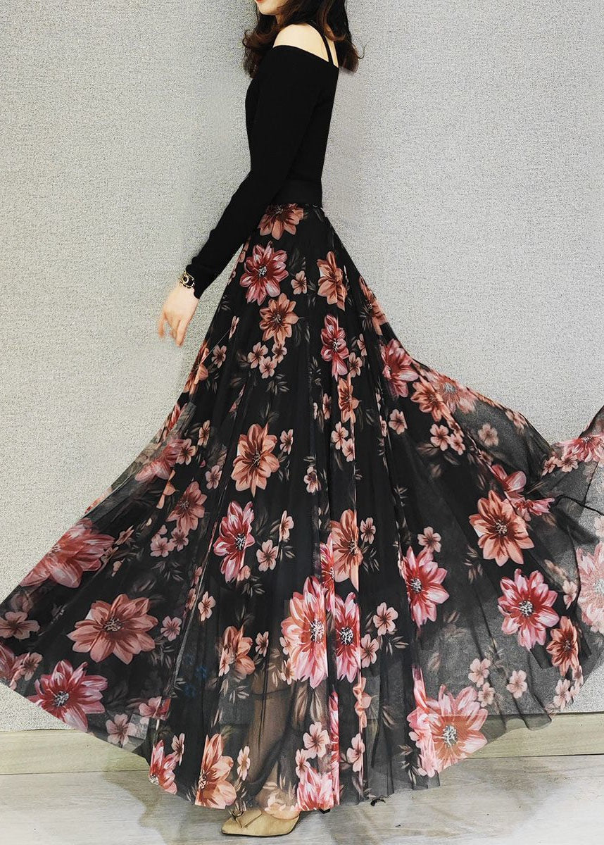 VCSHOES Loose Black Wrinkled Print Exra Large Hem Tulle Skirt Spring