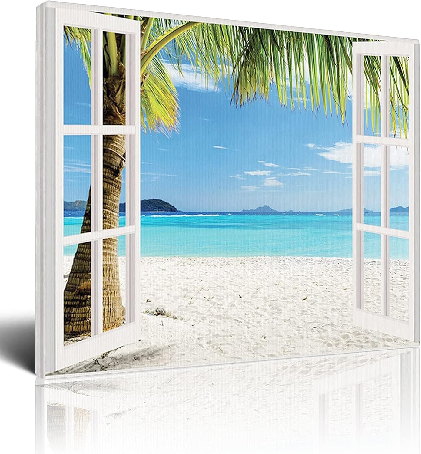 Turquoise Canvas Wall Art Bedroom,Tropical Palm Trees on Island Ocean Beach,Wall Decor Canvas Pictures Artwork for Living Room Bathroom Home Office Decoration Prints,Blue Green and White 16x24 Inch 16x24 Inch