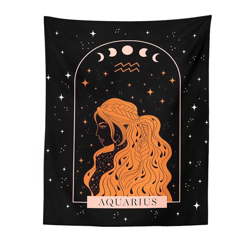 Tarot Tapestry Constelation Tapestry Moon Phase Girl Mandala Wall Hanging black Astrology Divination Beach Mat Boho Wall Decor