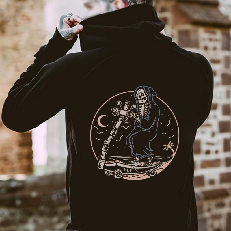 Riding A Skeleton At Night Printed Men's Hoodie - Krazyskull