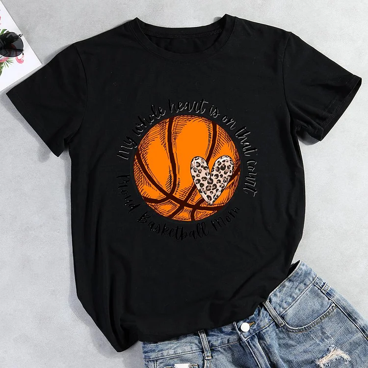 Basketball Mom Round Neck T-shirt-Annaletters
