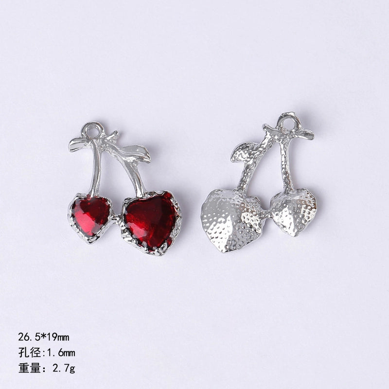 20 PCS/Package 22 * 9mm Alloy Cherry Heart Shape Rose Pendant Jewelry Accessories