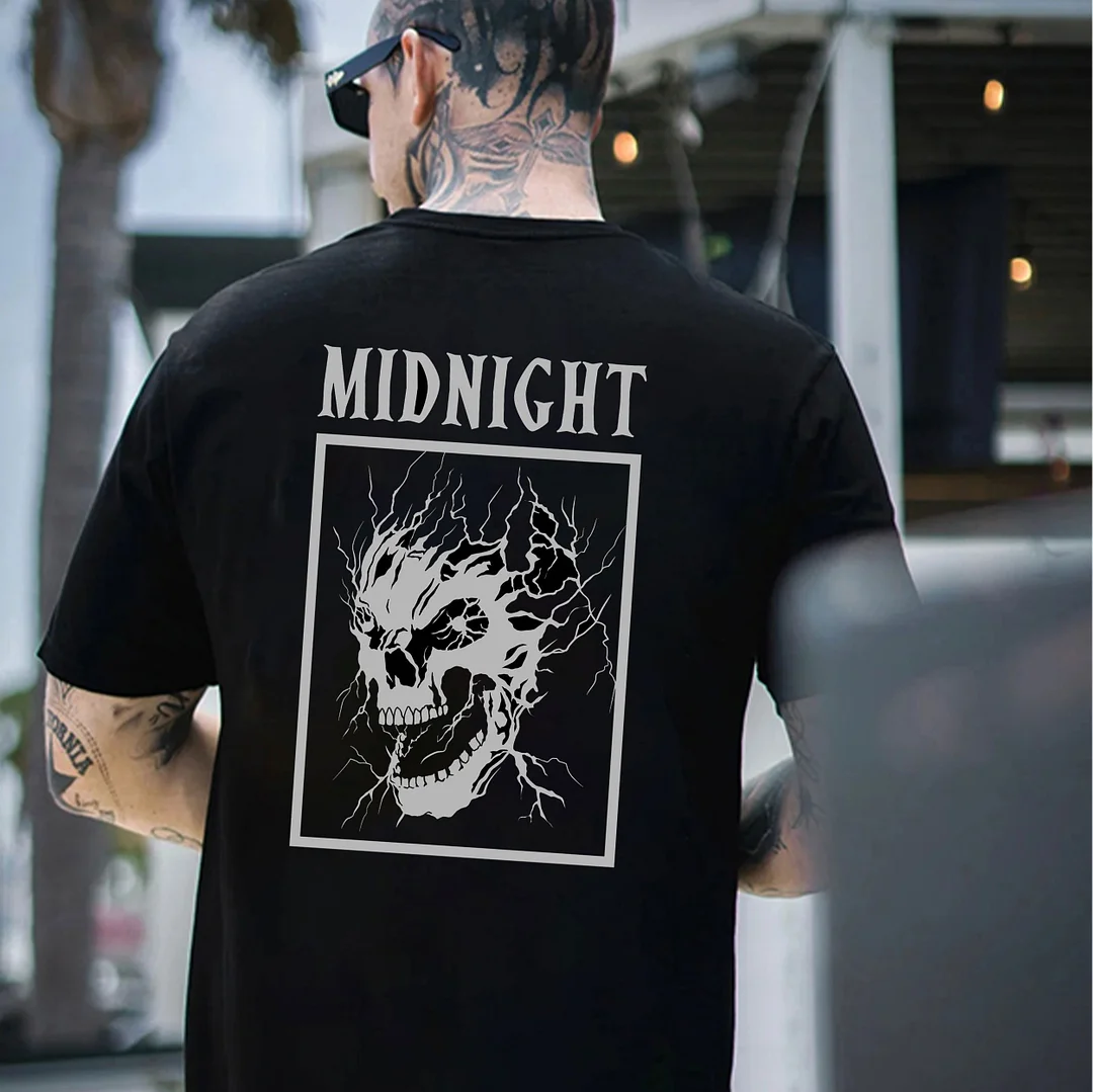 MIDNIGHT Crazy Roaring Skull Black Print T-shirt