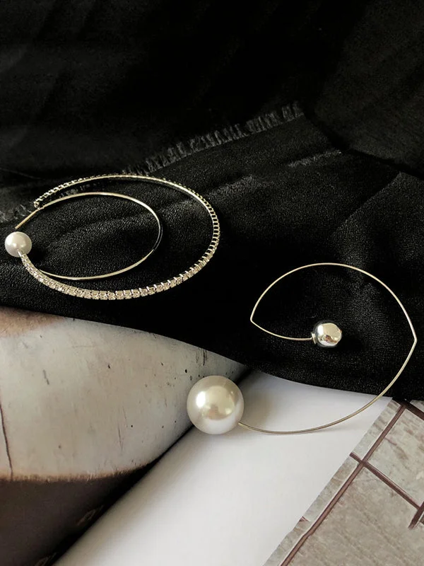 Original Irregular Geometric Pearls Rhinestone Earrings