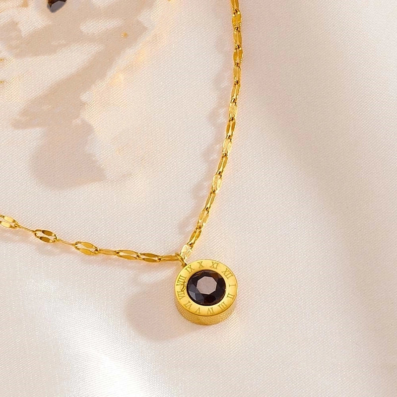 Elegant Classic Style Roman Numeral Titanium Steel Rhinestones 18K Gold Plated Inlay Jewelry Set