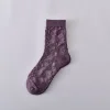 Delicate Purple 3D Jacquard Medium Tube Women Socks 10 Pairs
