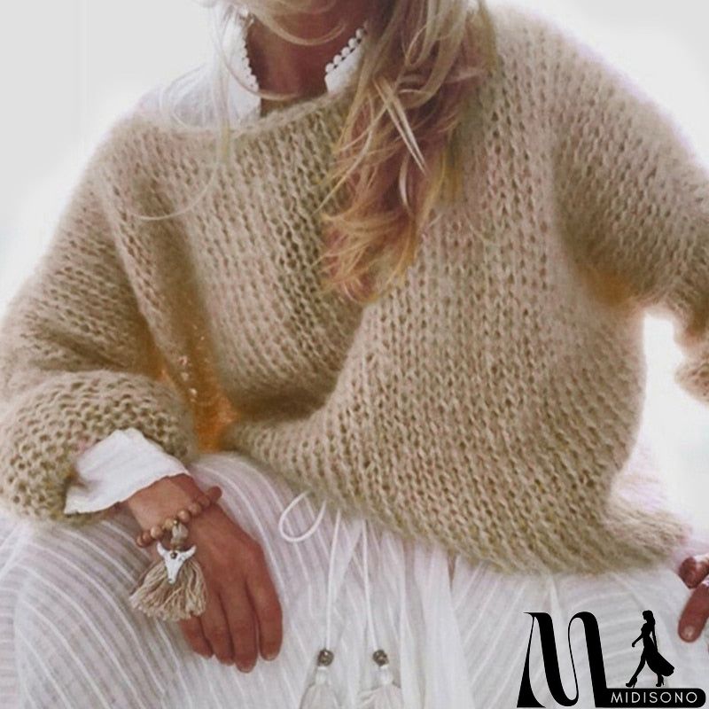 MidiSono - Lantern Long Sleeve Sweater Fluffy Mohair