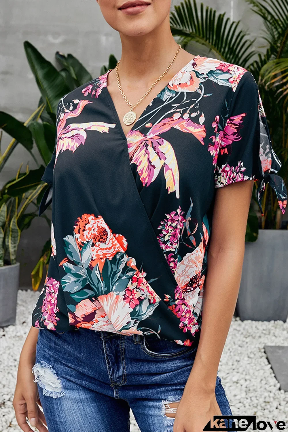 Blue Floral Twist Top
