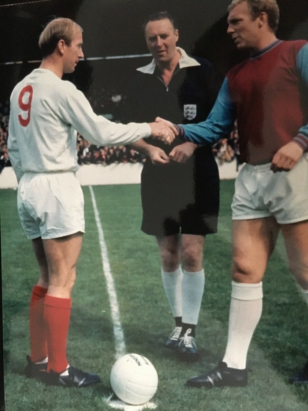 CHARLTON & MOORE - ENGLAND FOOTBALLING GREATS - EXCELLENT UNSIGNED Photo Poster paintingGRAPH