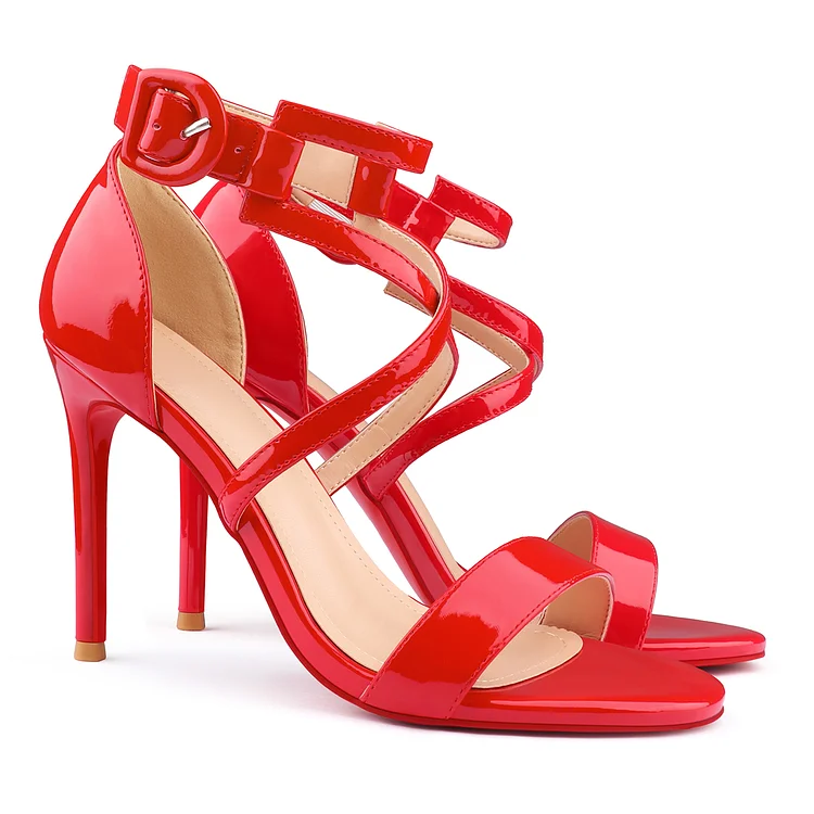 100mm Women's Pointed Toe Ankle Strap Heels Red Bottoms Pumps Dress Shoes Sandals VOCOSI VOCOSI