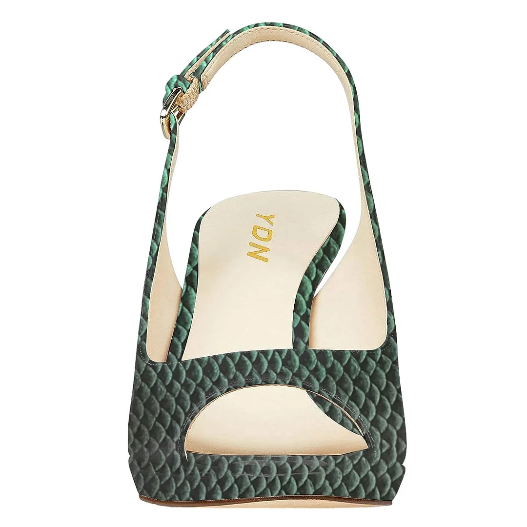 Green Croc Printed Patent Leather Inlay Sandals with Stiletto Heel