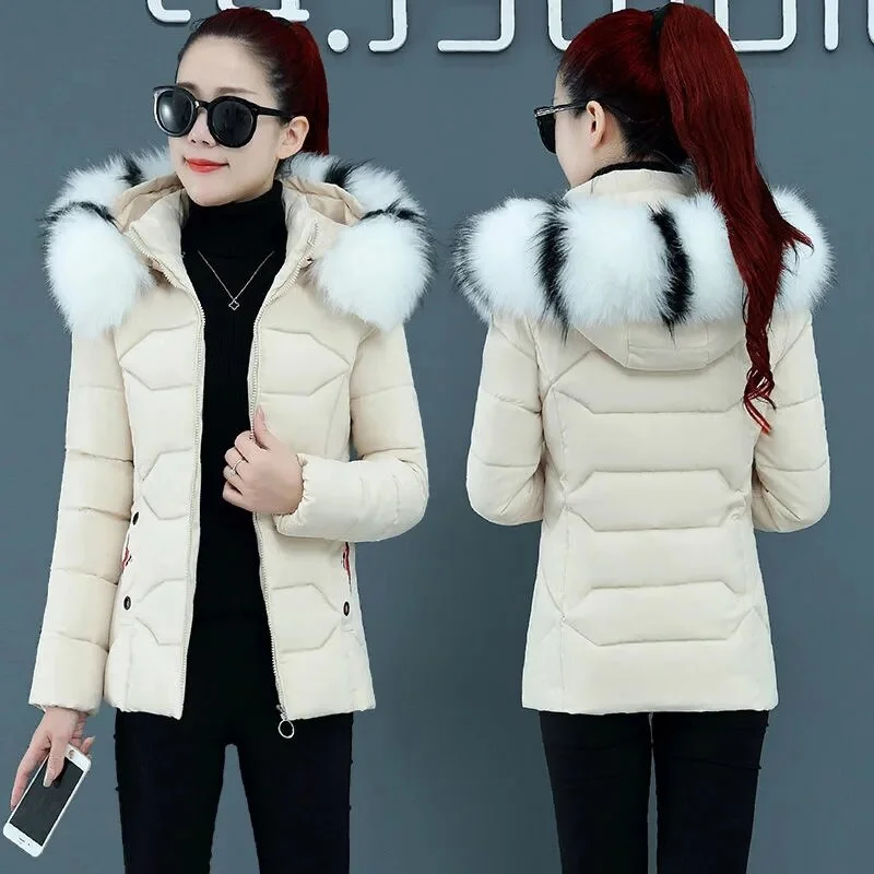 New Big Fur Hooded Jacket 2023 Woman Parkas Cotton Casual Winter Coat Female Down Cotton Padded Parka Winter Jacket Female Hiver