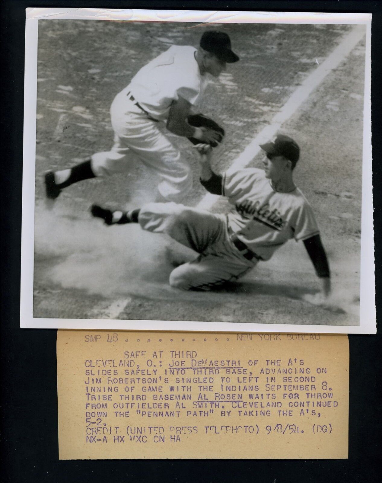 Joe DeMaestri & Al Rosen 1954 Press Photo Poster painting Cleveland Indians Philadelphia A's