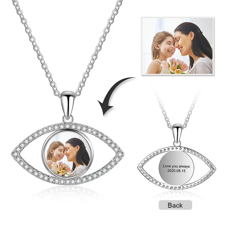 Evil Eye Photo Necklace Pendant With Engraving Gift For Her
