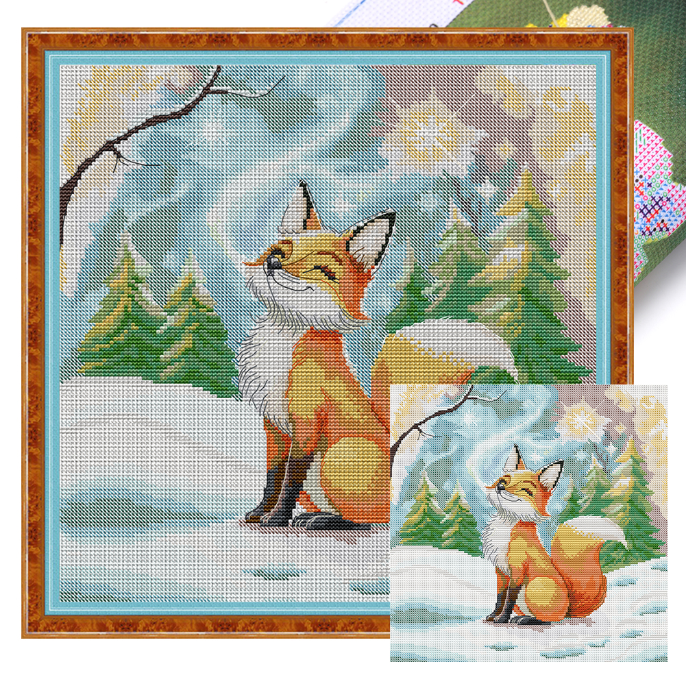 【Joy Sunday】Winter little fox Partial 14CT Pre-stamped Canvas(34*34cm) Cross Stitch(backstitch)