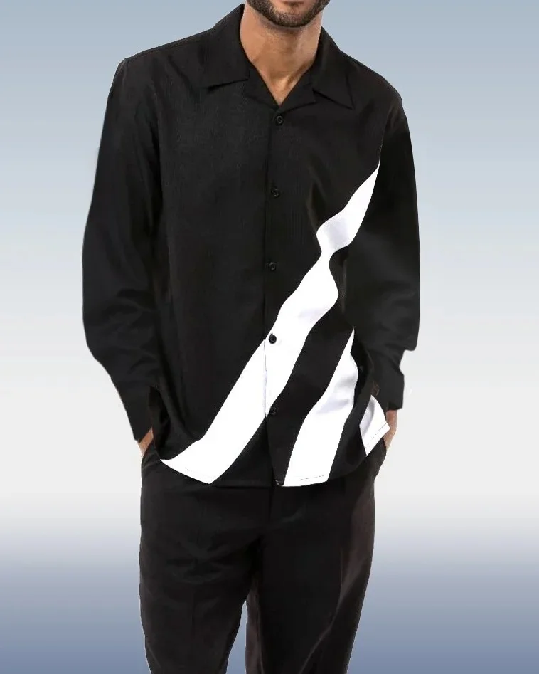 Suitmens Black Walking Suit 2 Piece Long Sleeve Set