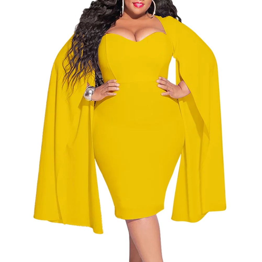 Yellow Cloak Style Plus Size Bodycon Dress